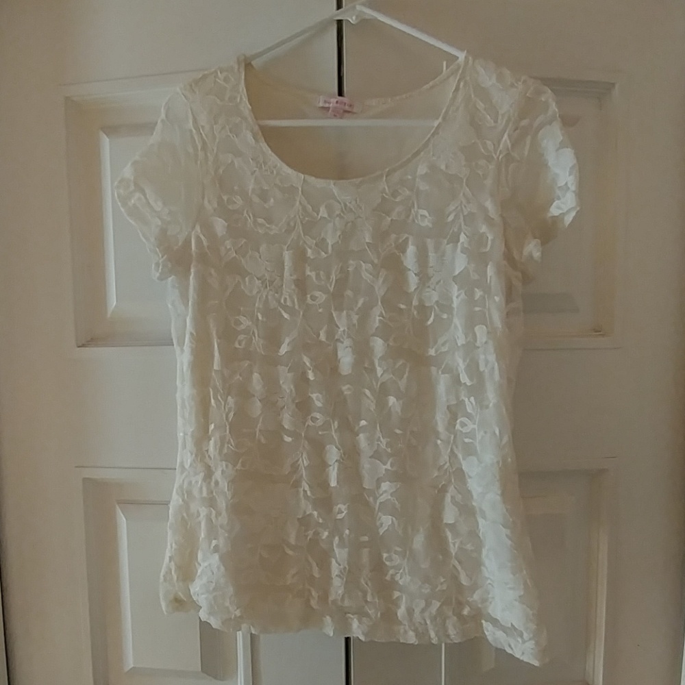 ❤ISAAC MIZRAHI BLOUSE IVORY LACE FEMININE SZ. M